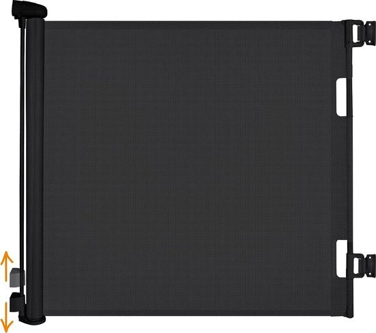 Rostro di protezione per porte, cancelli, estensibile, larghezza 0-140 cm, altezza 83 cm, rostro a rullo, rostro di chiusura, tenda di protezione per scale per bambini, animali domestici, nero
