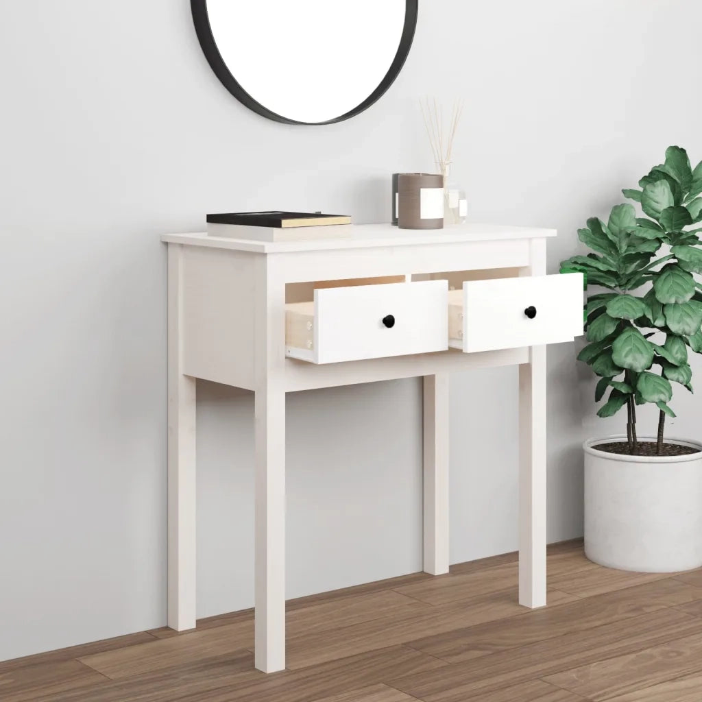 Tavolo Consolle Bianco 70x35x75 cm in Legno Massello di Pino cod mxl 12608