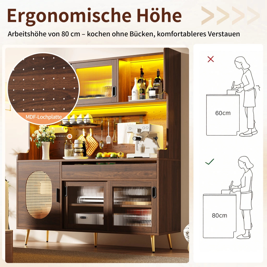 Credenza con led in mdf con ampio spazio contenitore per cucina e soggiorno marrone 145 × 39 × 171 cm