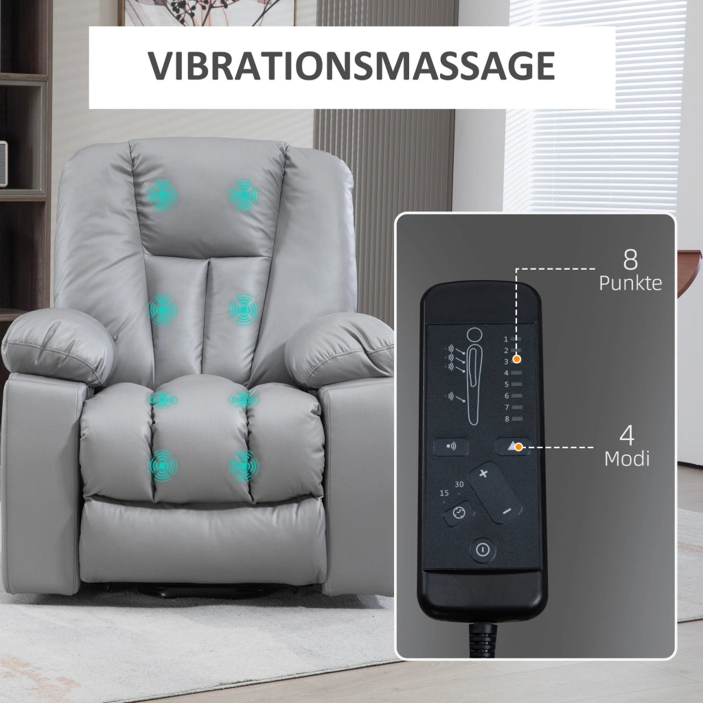 Poltrona Relax Elettrica Massaggiante con Aiuto alla Levata, Portabicchieri e Tasche, Metallo, Grigio Scuro