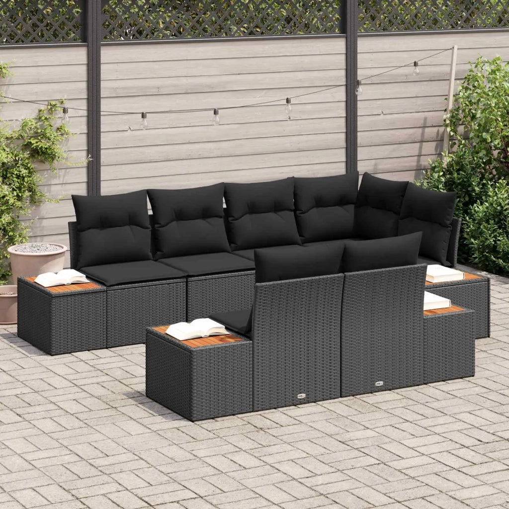 Set Divano da Giardino con cuscino 7 pcs Nero Polyrattan 3356773