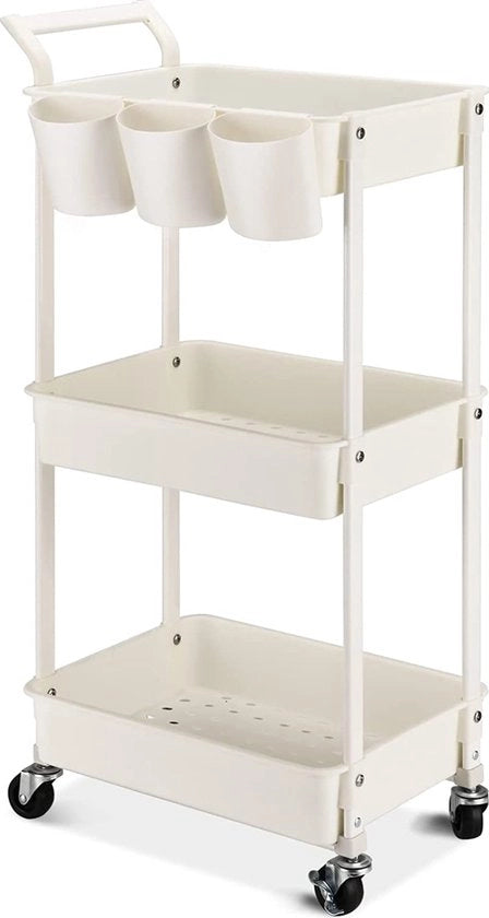 Trolley per cucina 3 livelli con ruote vettura per strumenti con 3 piani multifunzionale per cucina, trucco, bagno, ufficio, bianco