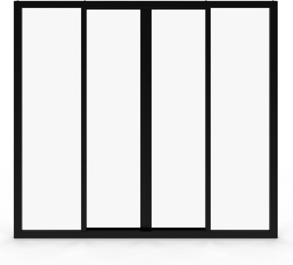 IDMarket - Tetto in Vetro dell'officina Scorrevole a 4 Pannelli L. 120 x H.108 cm in Metallo Nero e Vetro temperato