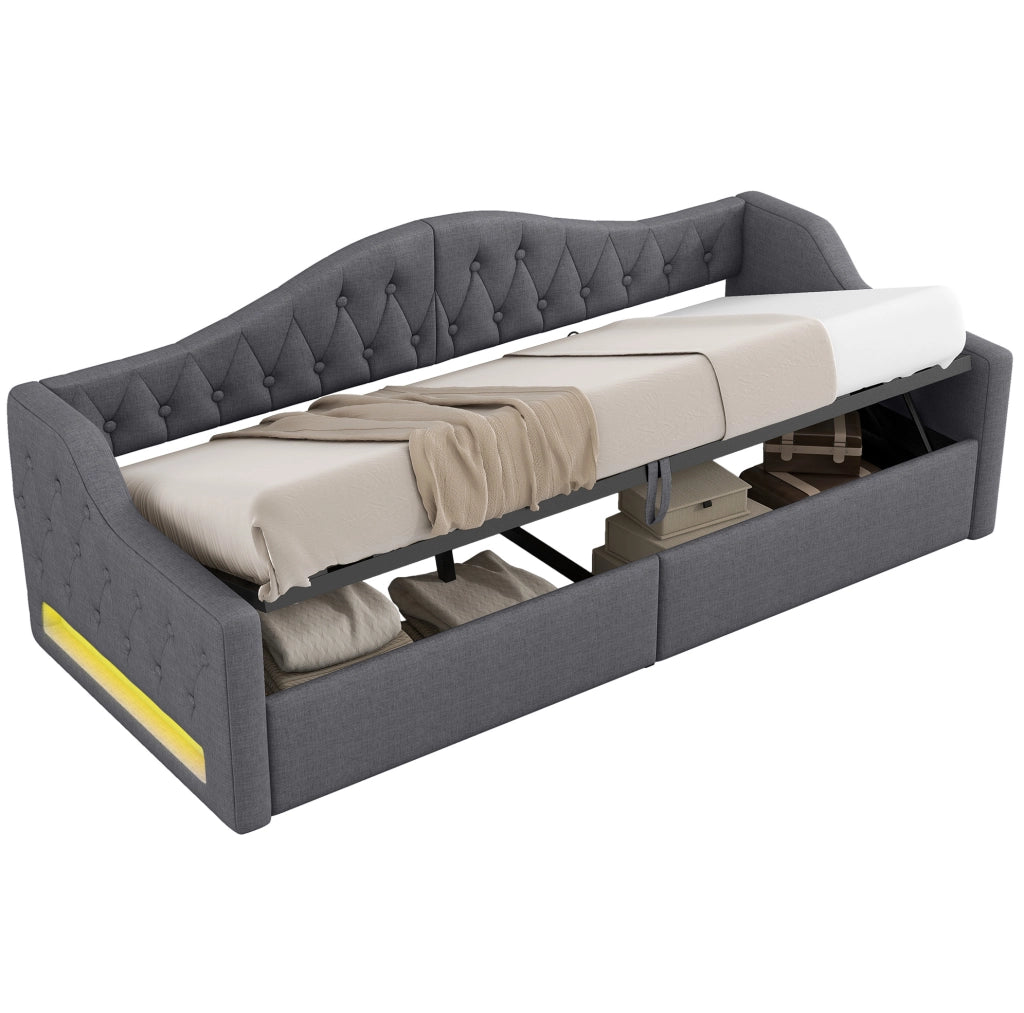 Letto da giorno imbottito 90x200 cm con LED e contenitore