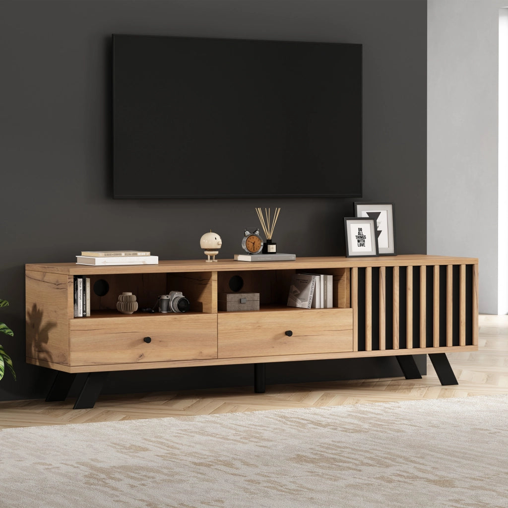 MOBILE TV 150 x 38 x 44 cm in truciolare effetto legno naturale e nero