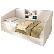 Letto a Divanetto 90 x 190 cm - Contenitore; USB; Type-C e Mensole - Bianco