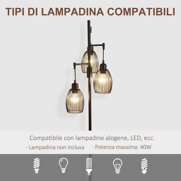 Lampada da Terra Industriale 30x30x170.5 cm con 3 Paralumi e Intensità Regolabile in Acciaio Nero