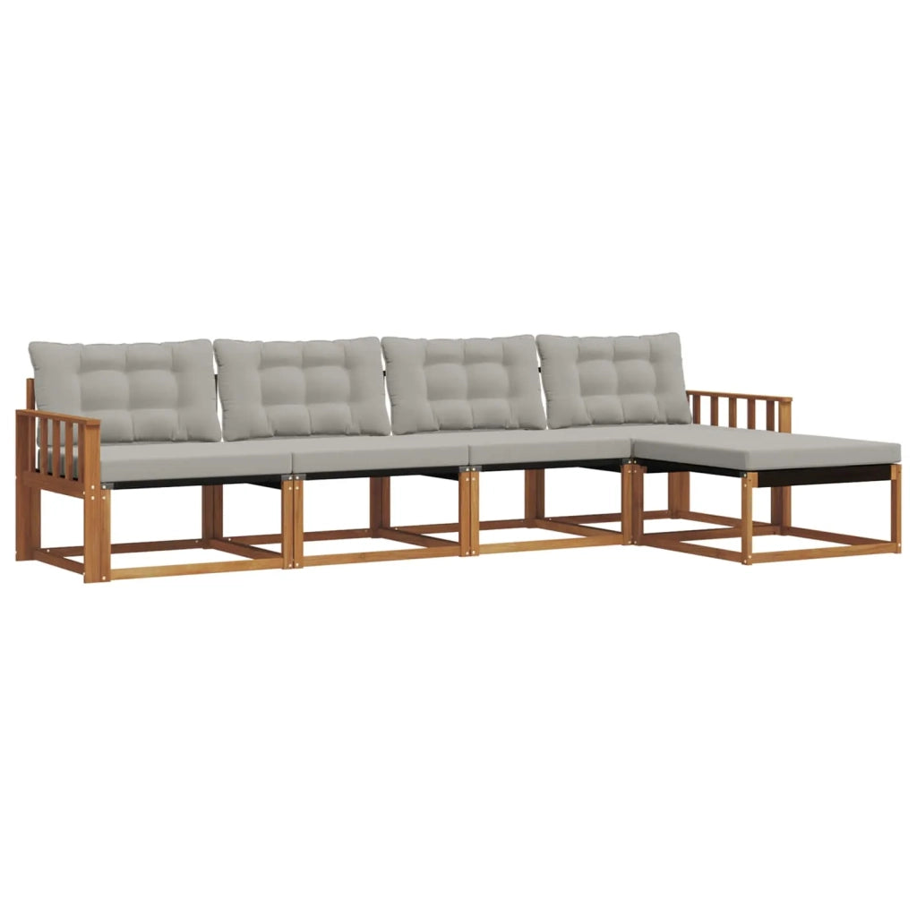 Set di divani da esterno 5 pcs Grigio Naturale e Chiaro