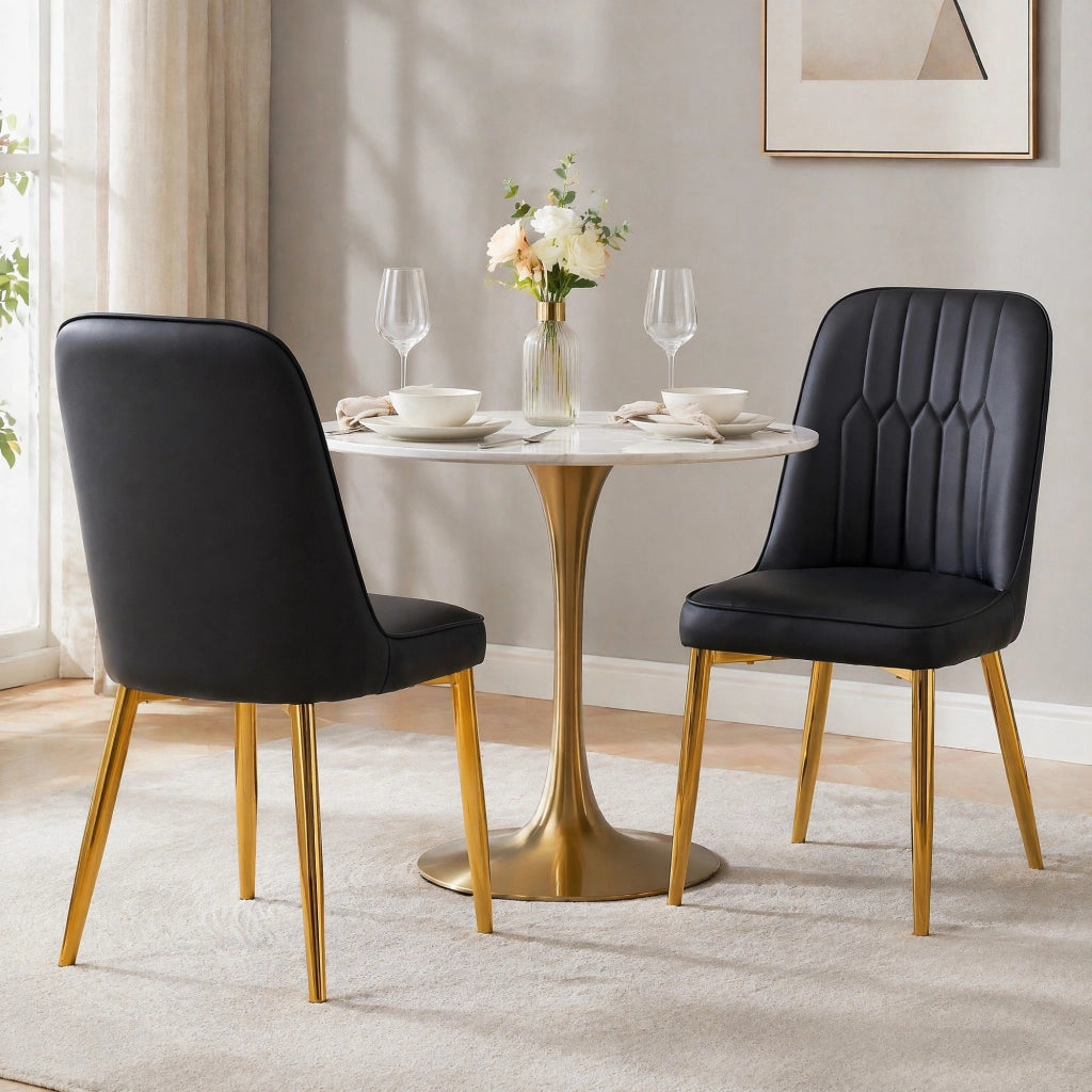 SEDIA DA PRANZO Moderna in PU Nero e Metallo Oro, 89 cm