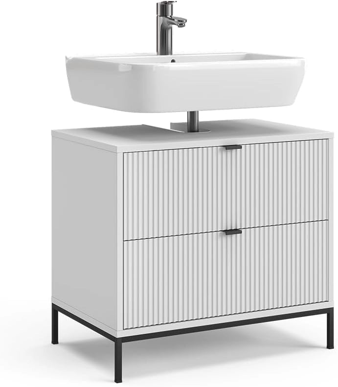 Mobile sottolavabo per bagno Eliza, Bianco, 70 x 63 cm Con 2 cassetti estraibili