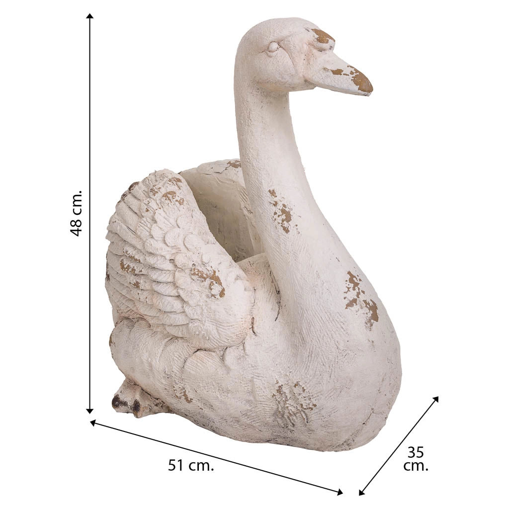Fioriera decorativa cigno in magnesio 51x35x48h
