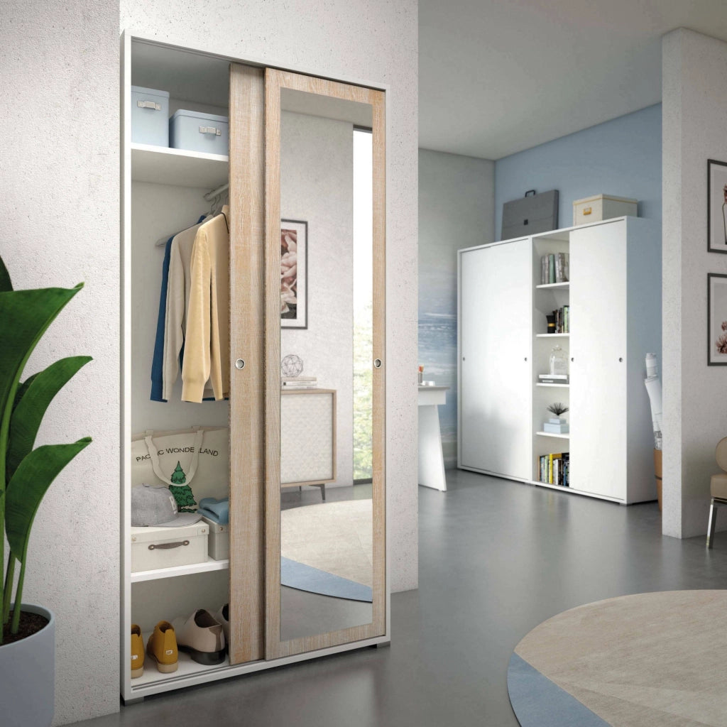Armadio Camera da Letto Abduhl, Guardaroba 2 Ante Appendiabiti Made in Italy, 90x195h cm Marrone Rovere