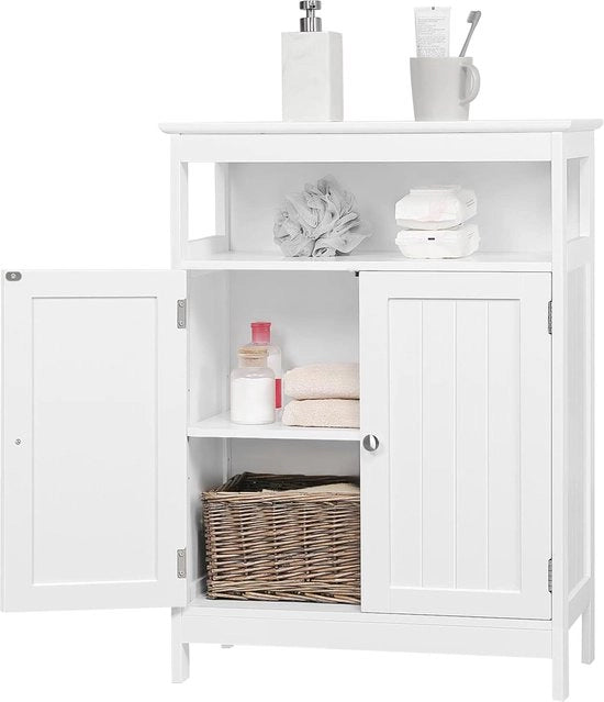 Cassa da bagno a muro con cassettiera da cucina a muro con piastra regolabile e doppia porta, da bagno, bianco, 60 x 30 x 80 cm