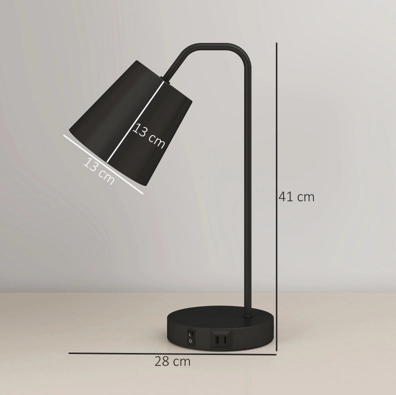 LAMPADA da Tavolo Set da 2 in Acciaio Nero con USB-A e USB-C