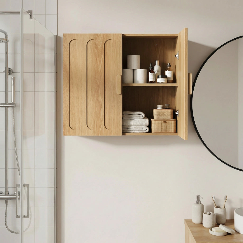 Armadietto Bagno a Parete ¨C MINIMAL ¨C Rovere, Ripiani Regolabili