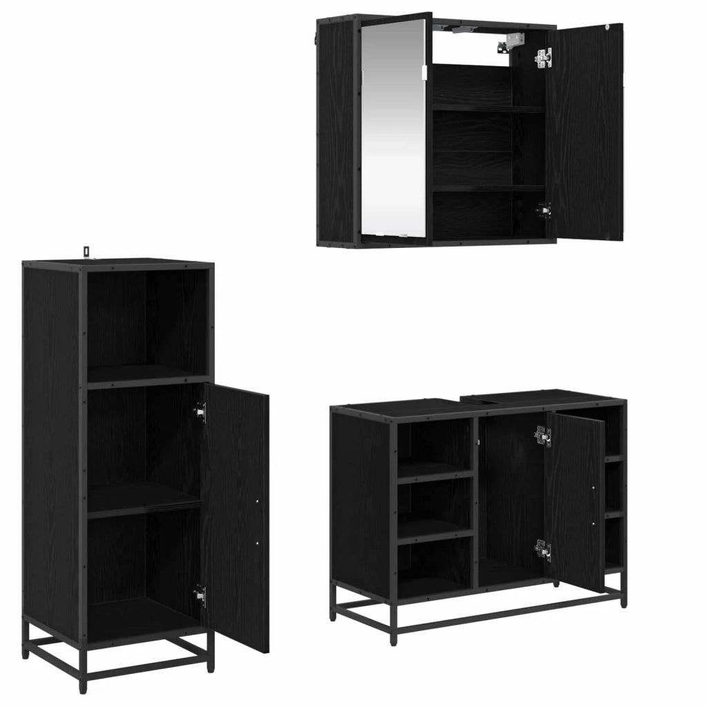 Set di mobili per il bagno 3 pcs Rovere Nero Legno multistrato