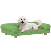 Divano per cane e gatto rialzato, seduta effetto tappeto rinfrescante, con braccioli, in velluto morbido, 63 x 41 x 17 cm, Verde