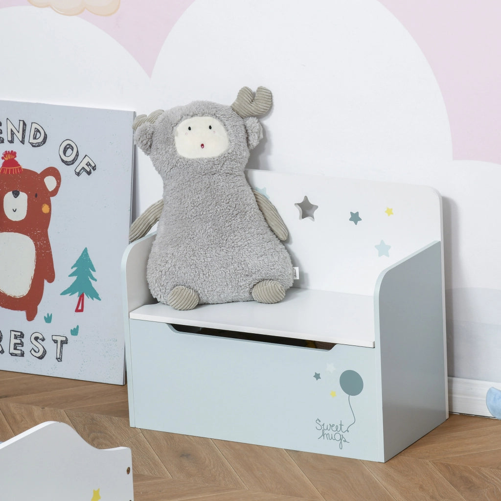 Panca Contenitore con Schienale in Legno per Bambini ¨C Minimal ¨C 60x30x50 cm, Azzurro