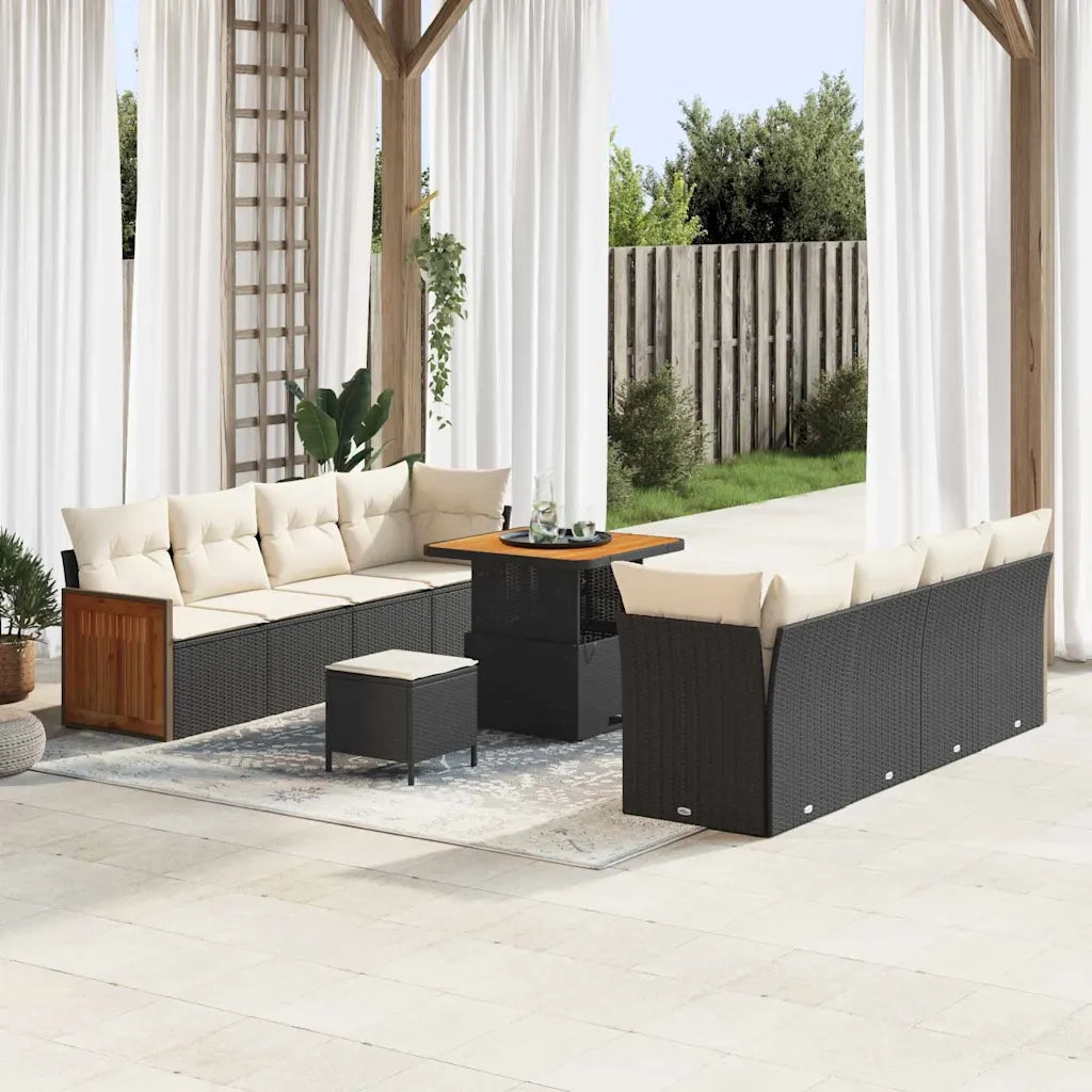 Set Divano da Giardino 12 pcs Nero e Crema polyrattan