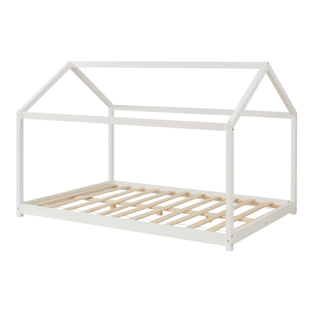 Letto per Cameretta 'Cerro' a Forma di Casetta 120 x 200 cm Legno di Pino Bianco [en.casa]