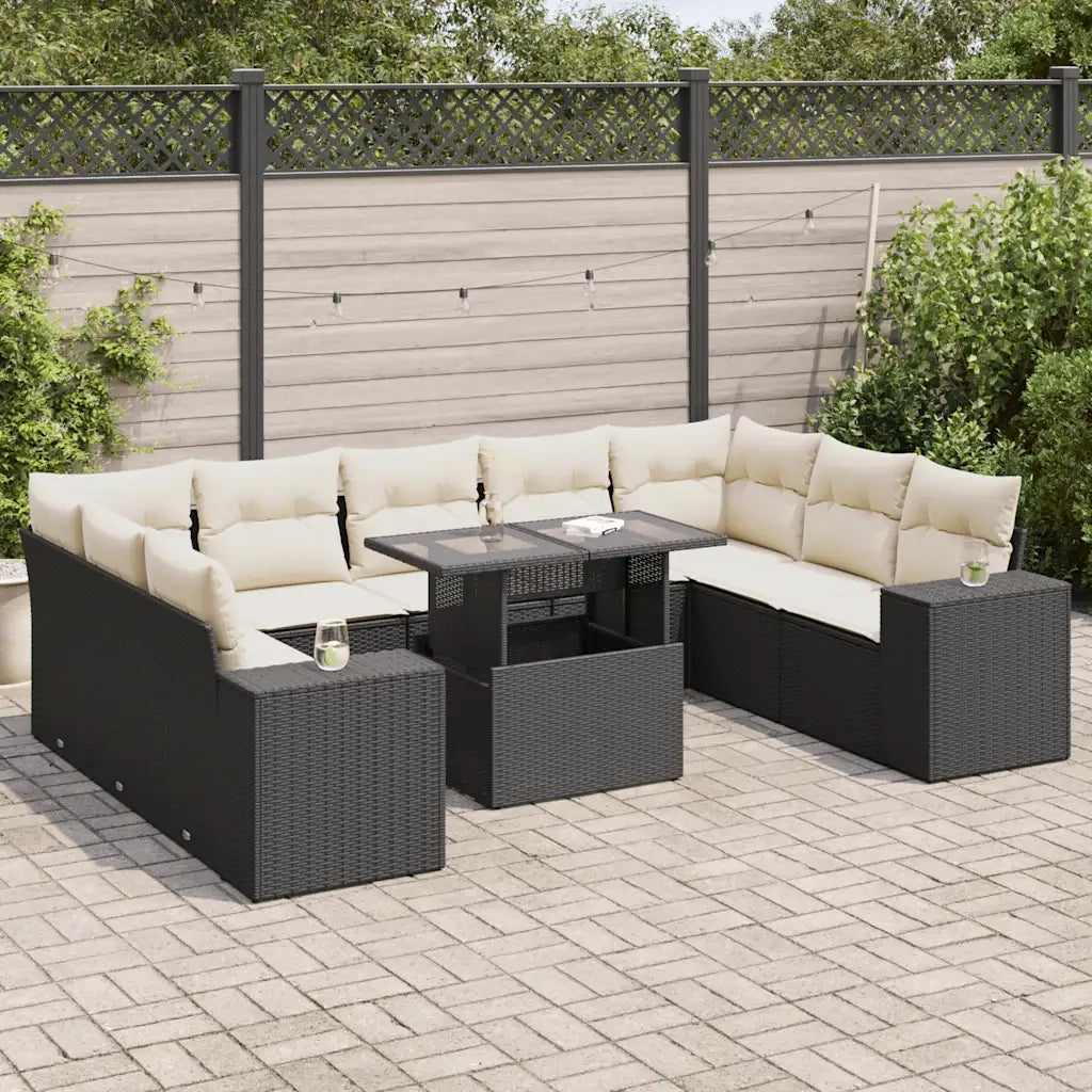 Set Divani da Giardino 10pz con Cuscini in Polyrattan Nero 3326857