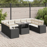 Set Divani da Giardino 10pz con Cuscini in Polyrattan Nero 3326857
