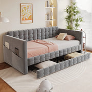 Letto Singolo Imbottito con Cassetti ¨C MINIMAL ¨C Velluto Grigio 90x190