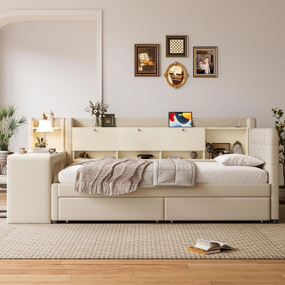 Divano letto 90x200cm?- Xylo - scrivania USB lino beige