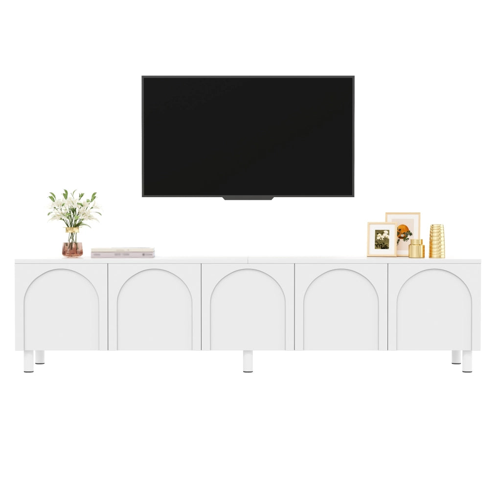 Mobile TV con 5 ante e passacavi; per soggiorno; in MDF e PB; 180x38x45 cm; bianco
