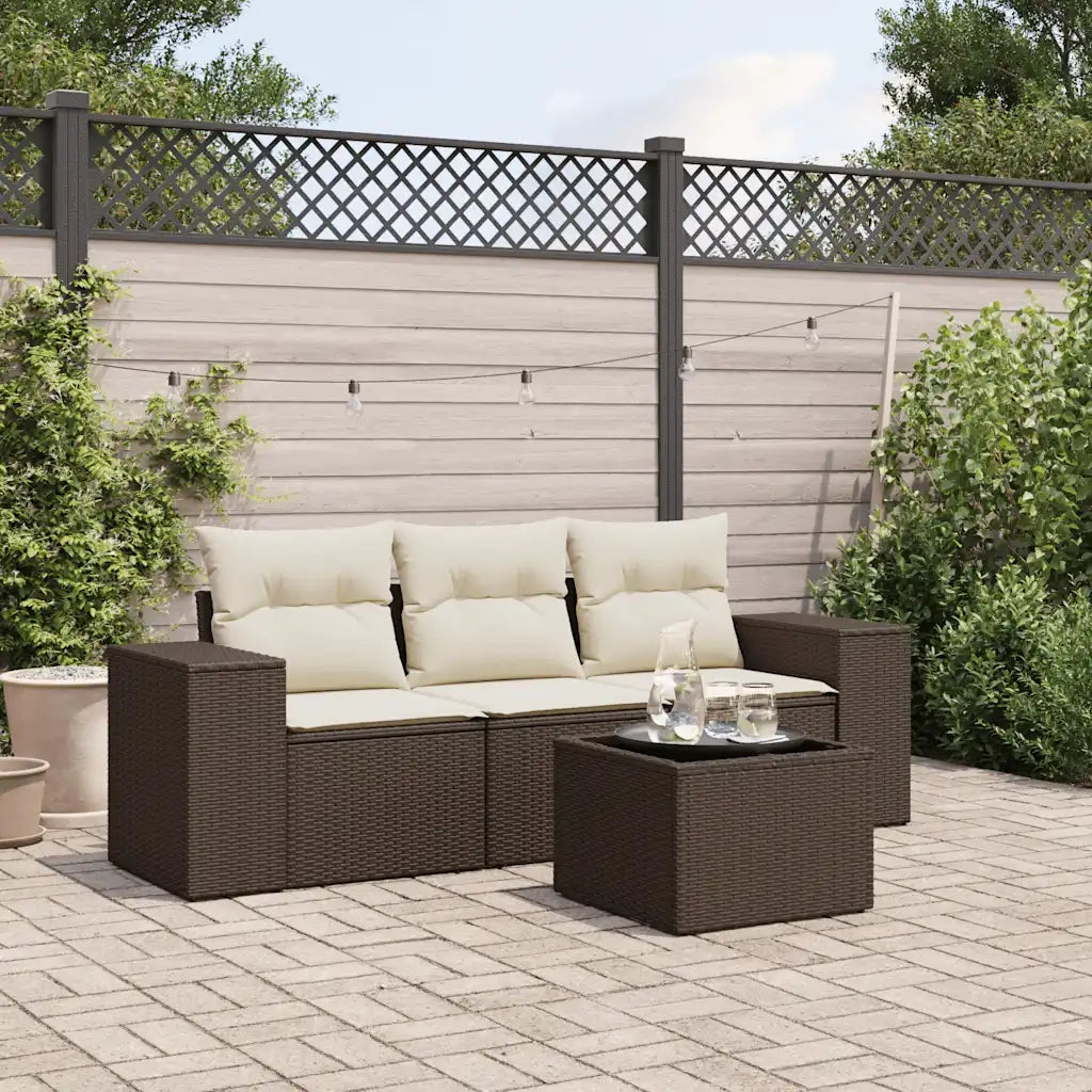 Set Divano da Giardino 4 pz con Cuscini-Sofa da Giardino-Divanetto da esterno Marrone in Polyrattan 108366