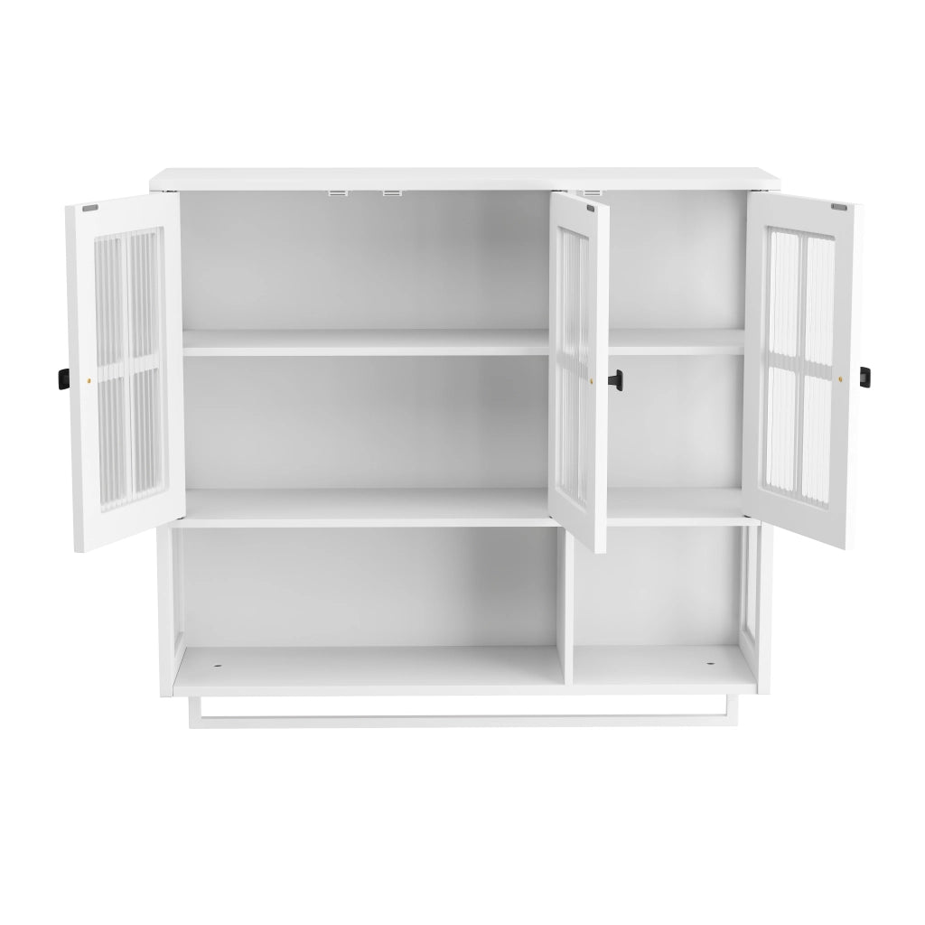 OKWISH Armadietto Bagno Sospeso con 3 Ante, 1 Vano Aperto e Portasciugamani, 88 x 26 x 82.5 cm