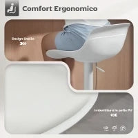Set 2 Sgabelli da Bar con Schienale, Altezza Regolabile, Seduta Girevole in Pelle PU e Poggiapiedi, Bianco