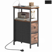Tavolino da caff¨¨ con stazione di ricarica ¨C Xylo ¨C 2 cassetti, struttura metallo, 40x63x20cm, marrone rustico