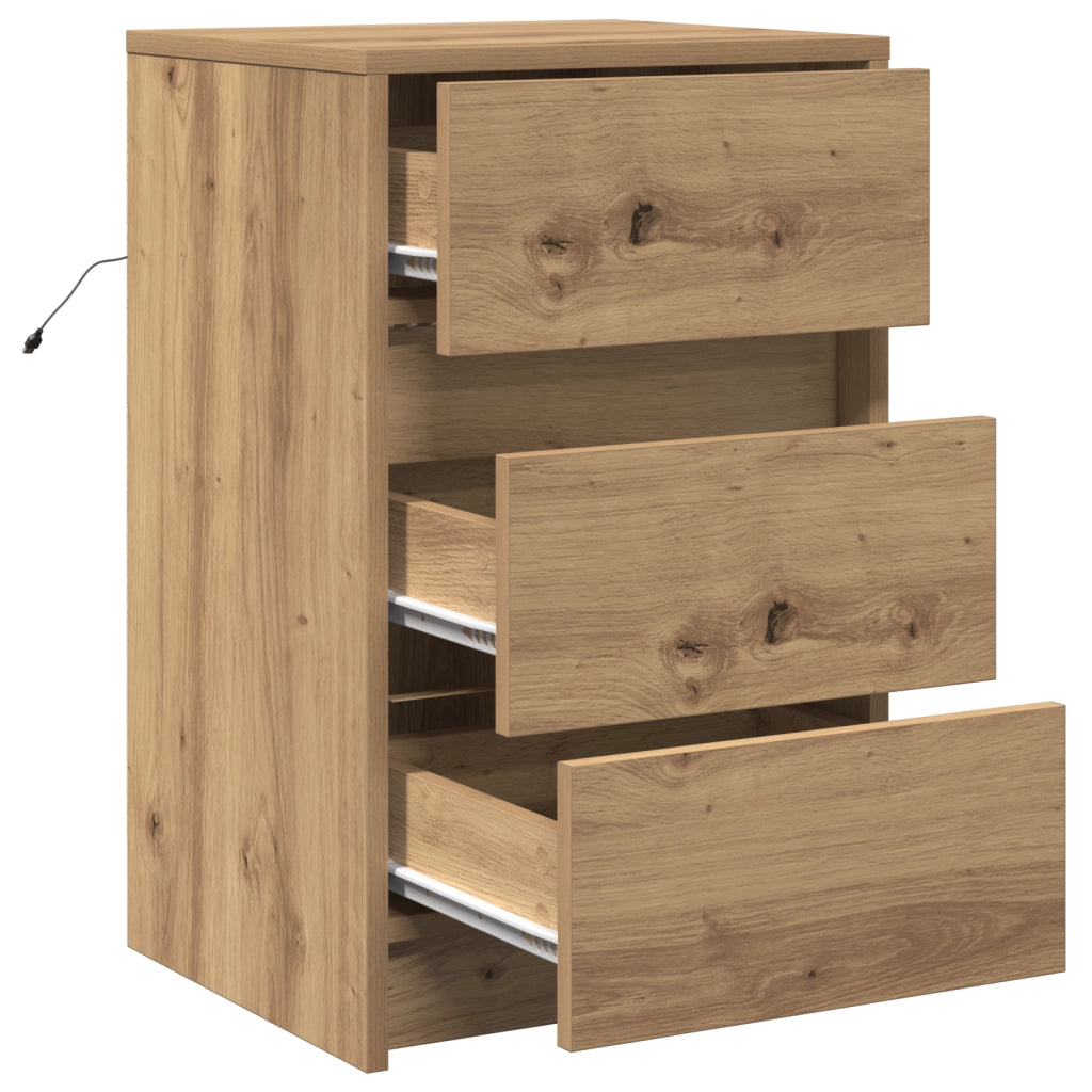 Comodino con luci LED Rovere Artisanale Legno ingegnerizzato