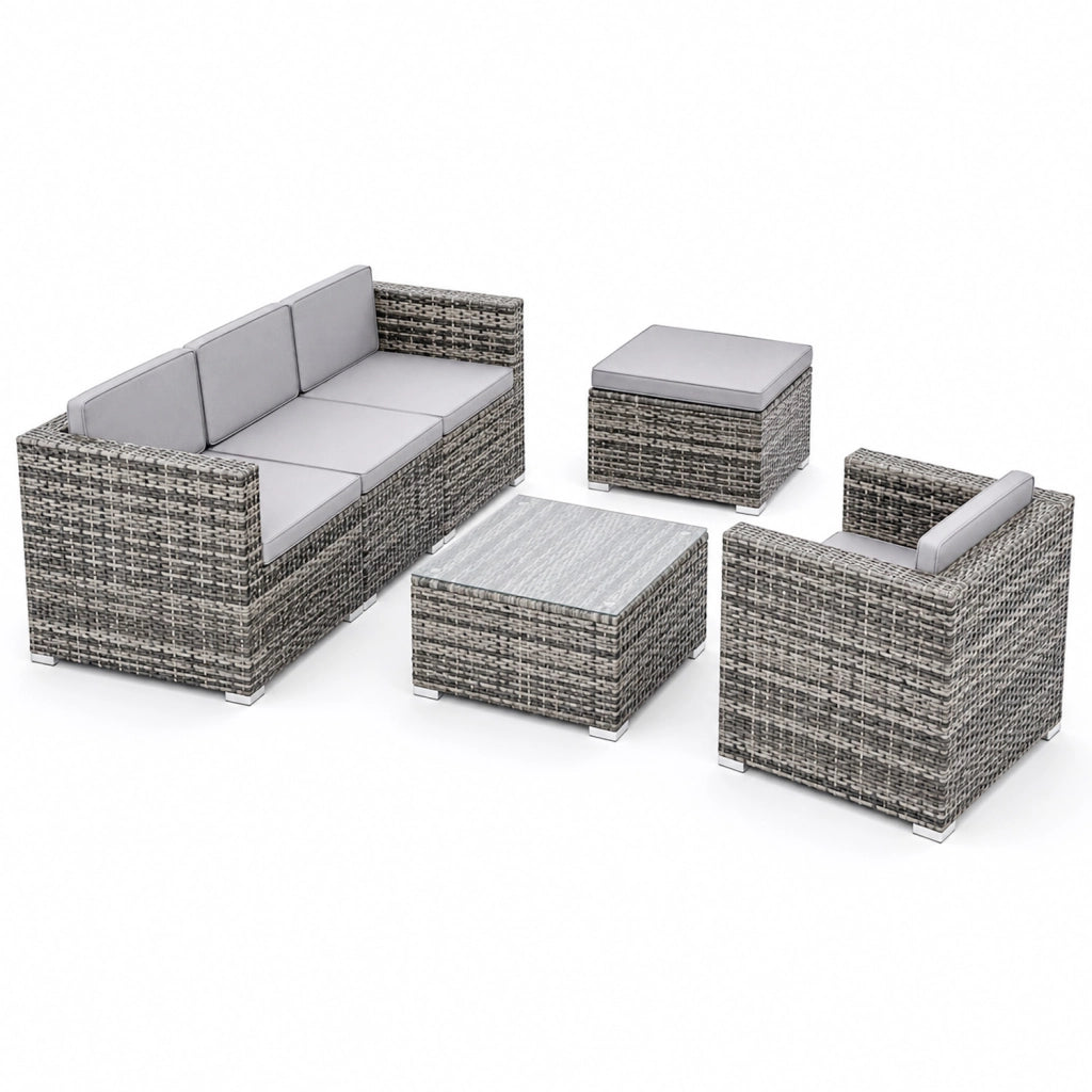 Set Salotto Da Esterno In Polyrattan Modulare Con Cuscini E Tavolino Struttura Personalizzabile Per 4/5 Persone Ideale Per Terrazza Patio Outdoor Grigio
