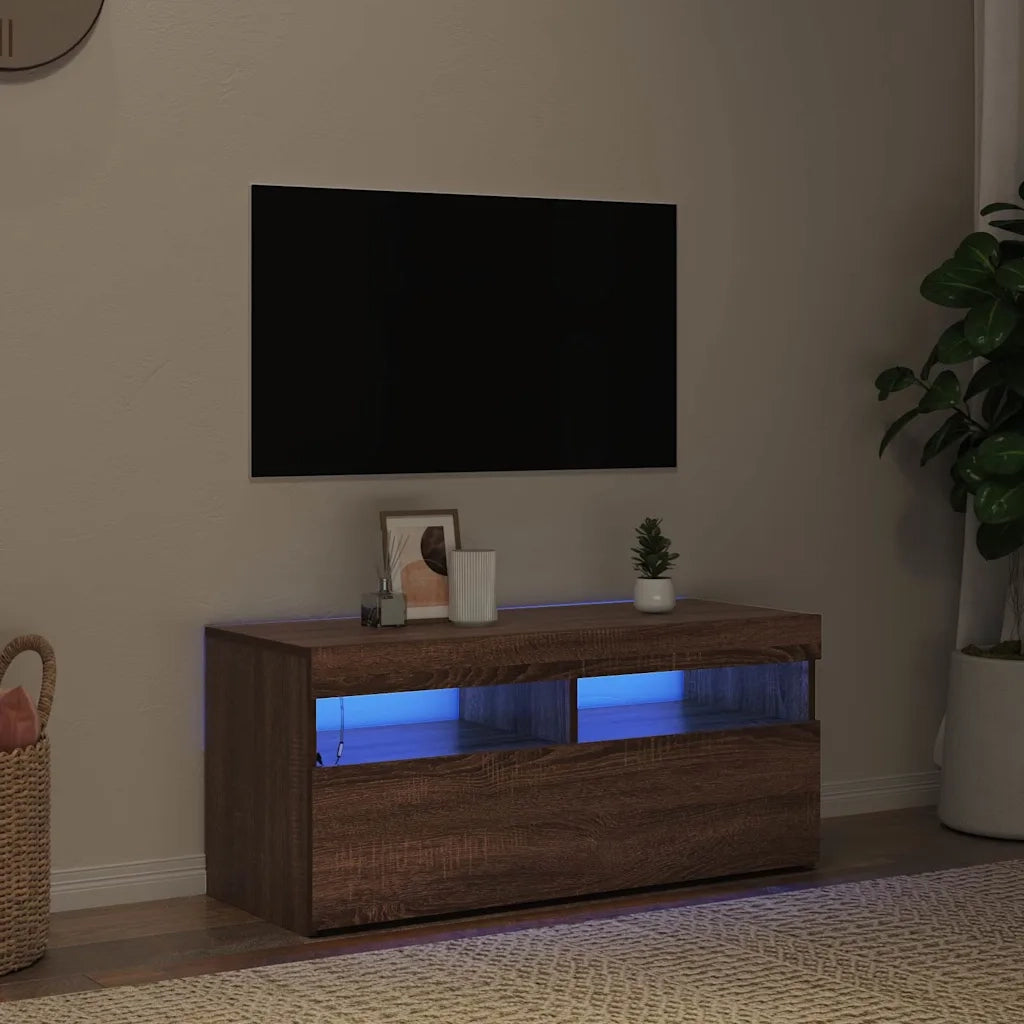Mobile Porta TV con Luci LED Rovere Marrone 90x35x40 cm 815677