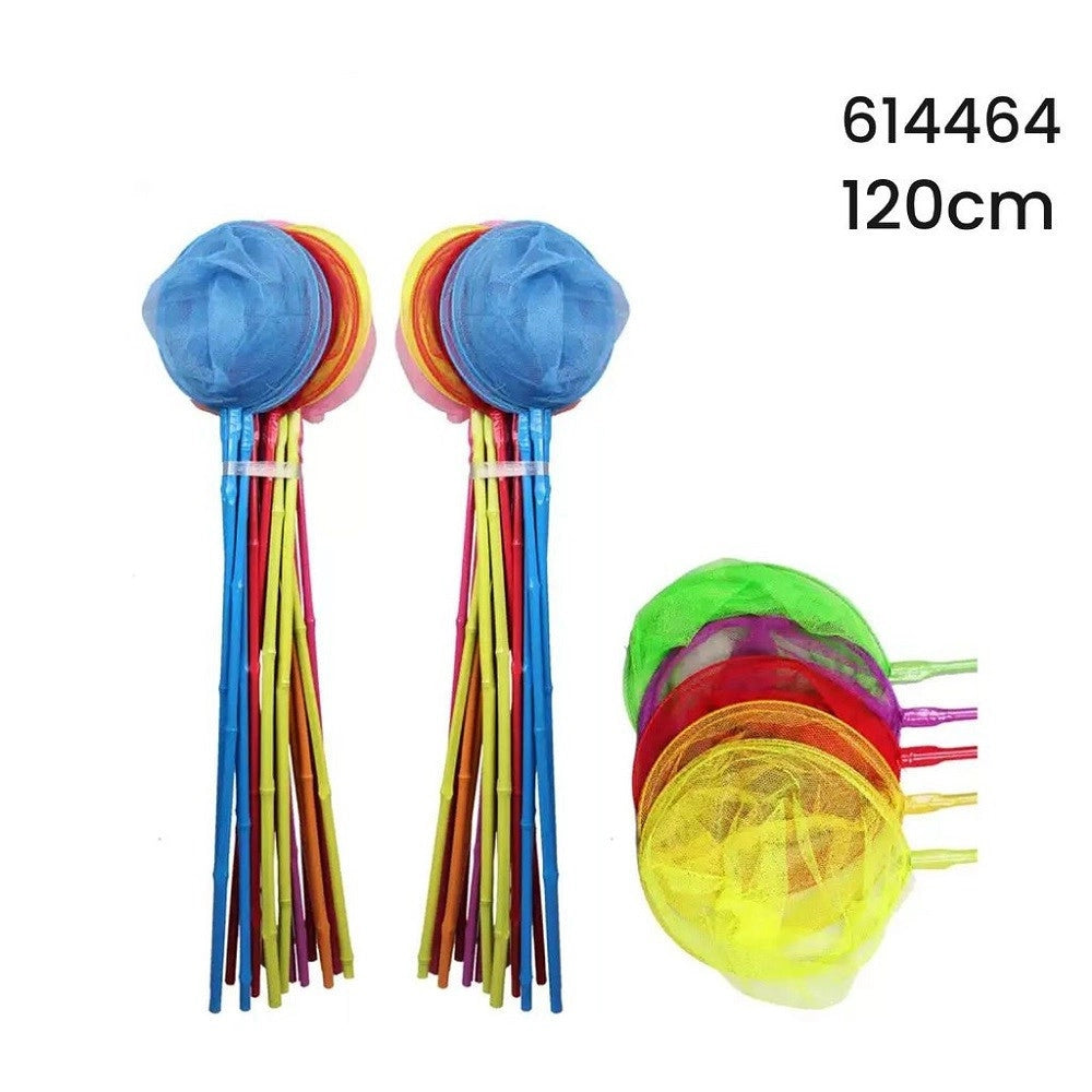 Trade Shop - Retino Rete Pesca Farfalle 120cm Con Bastone Bambù Colorato Gioco Bambini 614464 -