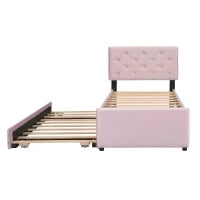 Struttura letto Singolo imbottito con contenitore estraibile regolato alla stessa altezza del letto principale,Rosa