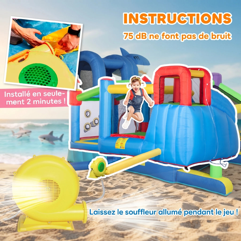 Casetta gonfiabile con scivolo, trampolino e piscina ¨C zephmum ¨C 390x300x197 cm, multicolore