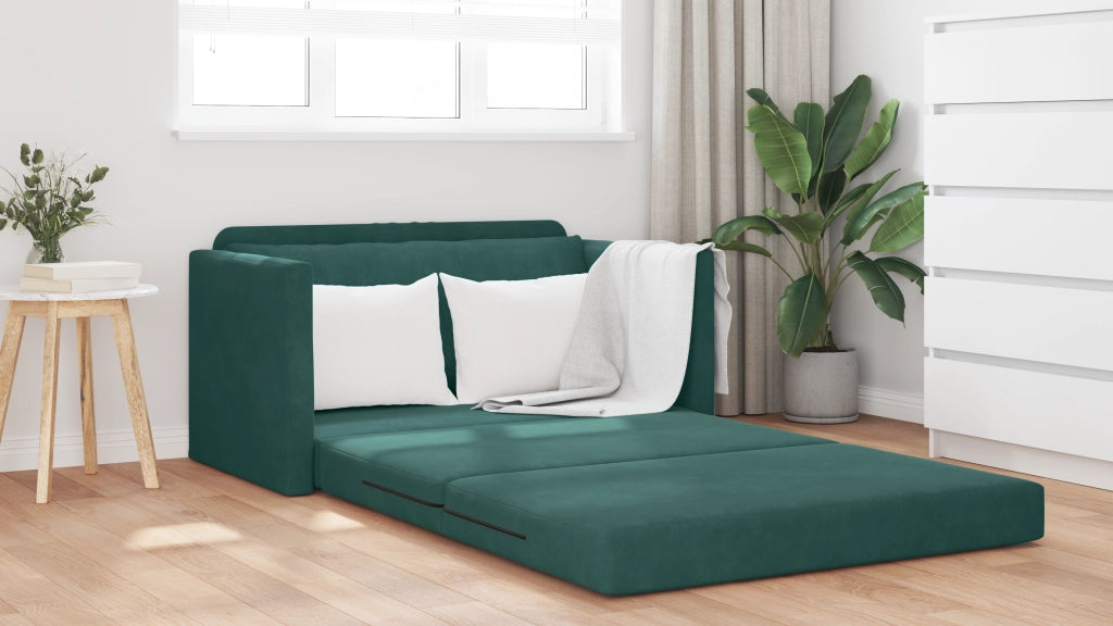 Divano Letto a Terra 2-in-1 Verde Scuro 124x204x61 cm Velluto