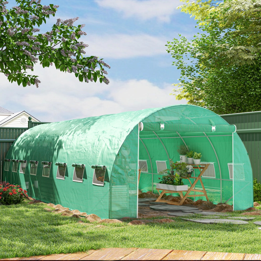 Serra Tunnel da Giardino 24m2 ¨C Xylo ¨C 8x3x2m Acciaio Galvanizzato Verde con 16 Finestre