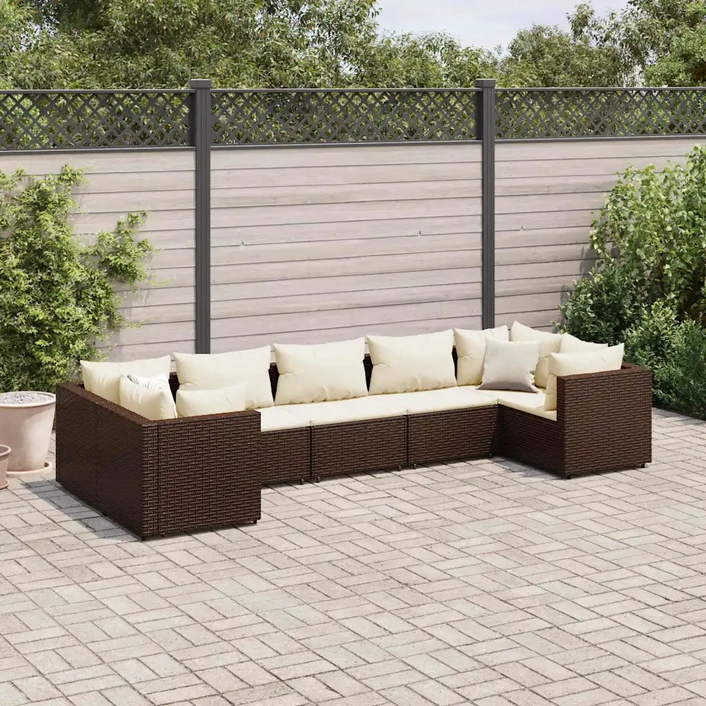 vidaXL Set Divani da Giardino 7 pz con Cuscini in Polyrattan Marrone