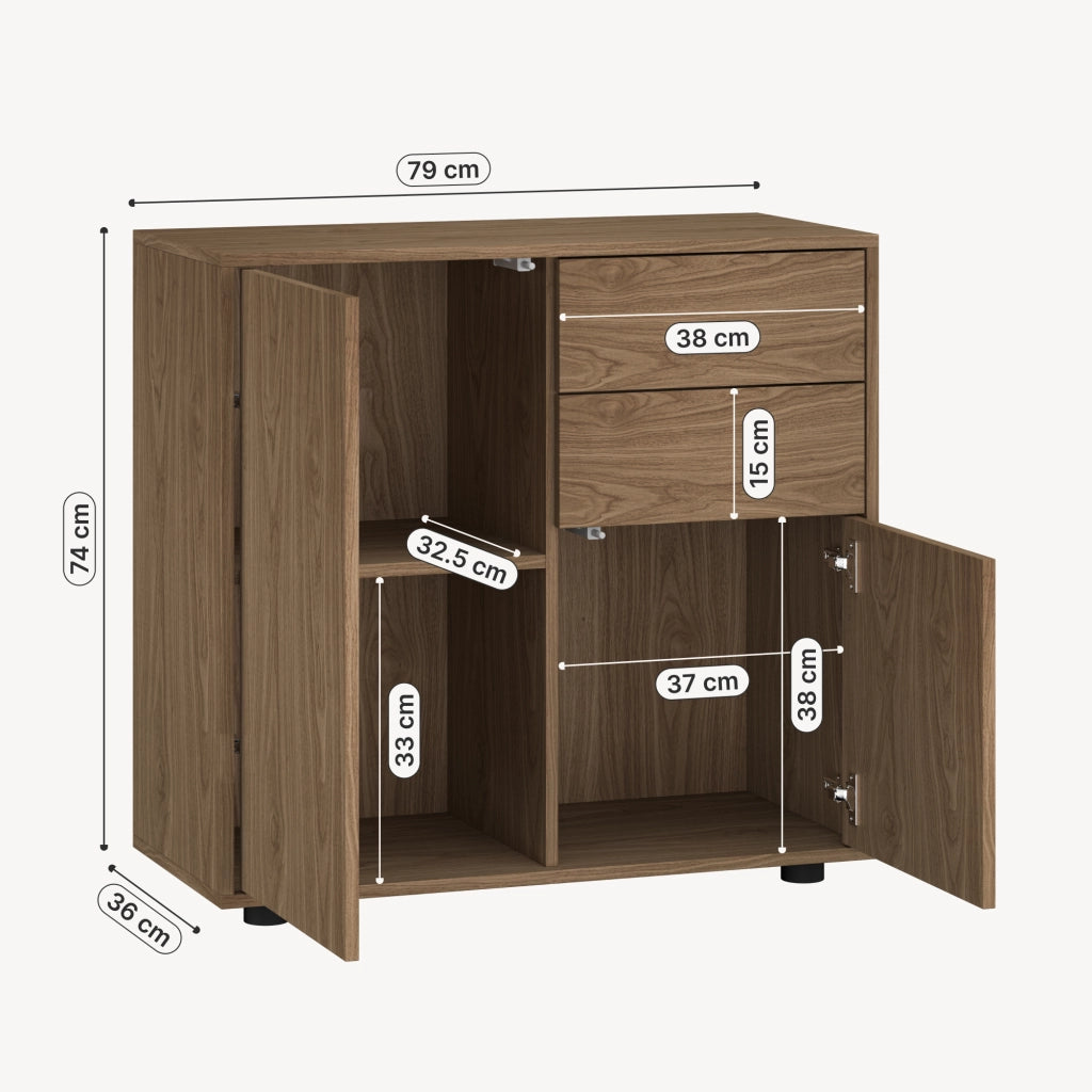 Comò Paarl con 2 Ante e 2 Cassetti 74x79x36 cm - Effetto Noce [en.casa]