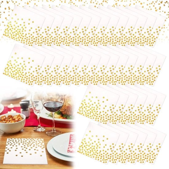 Servetti con punti dorati - 40 pezzi bianchi - festa di compleanno, matrimonio, party