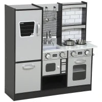Cucina Giocattolo per Bambini 3-8 Anni in Legno con Accessori, Frigo, Lavandino e Manopole con Suoni, Marrone