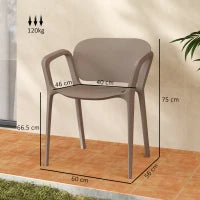 Set 4 Sedie da Giardino Impilabili in Plastica Moderne con Braccioli 60x56x75 cm, Grigio
