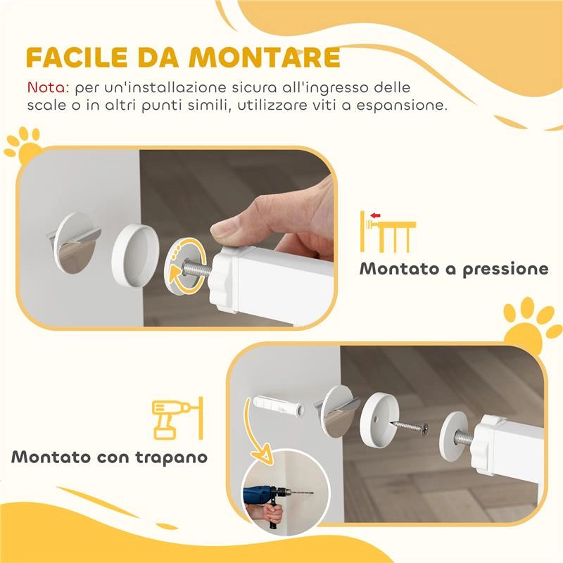 CANCELLINO PER CANI REGOLABILE DA 76-104 CM CANCELLETTO ALTO 106 CM CON 2 ESTENSIONI BIANCO