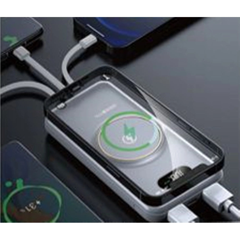 Trade Shop - Power Bank 12000mah Con Ricarica Magnetica Wireless Da 5w Cavi Integrati Multitipo Q-dc22 -