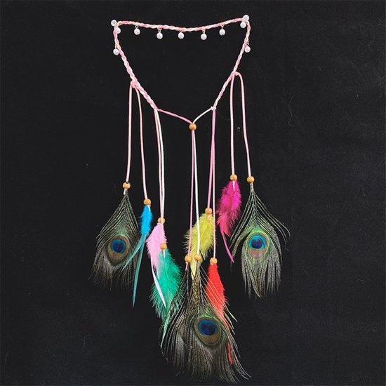Cintura per Capelli Adattabile - Accessori per Capelli Bohemien - Fiocchi Indiani - Pendenti in Legno - Cinture in Imitazione Suede - Copricapo per Capelli Hippie - Cintura per Capelli