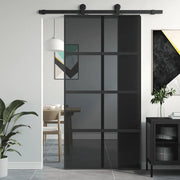 Porta Scorrevole Nera 102,5x205 cm Vetro Temperato e Alluminio 155227